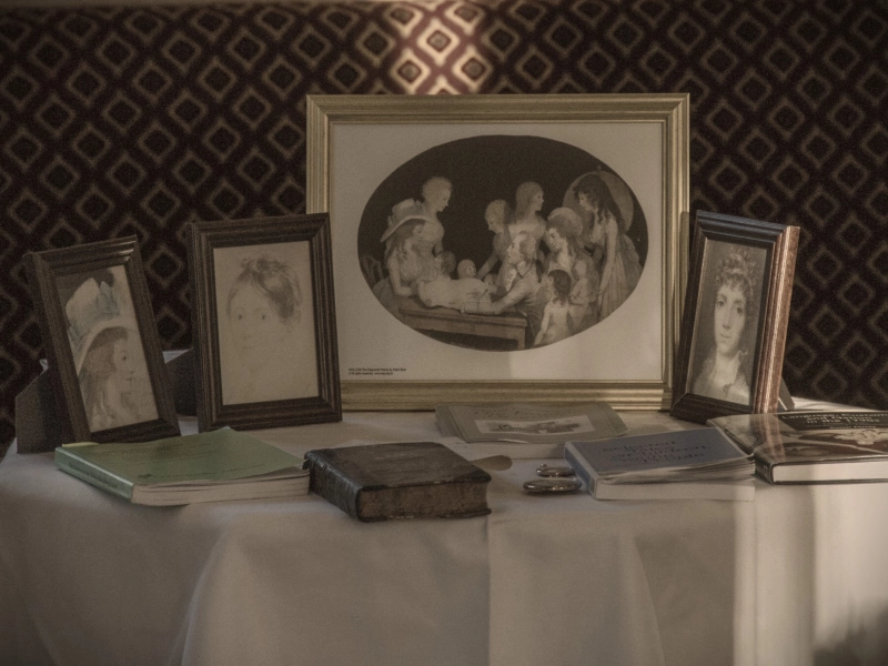table with Edgeworth's family pictures