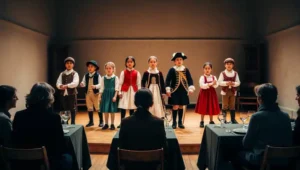 Children in period costumes onstage