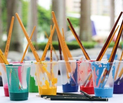 Brushes and Paint on a table