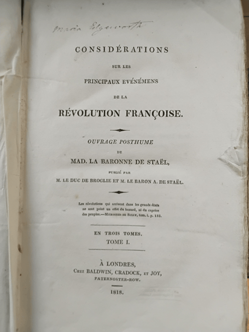 'Considerations on the Principal Events of the French Revolution’ by Madame de Staël