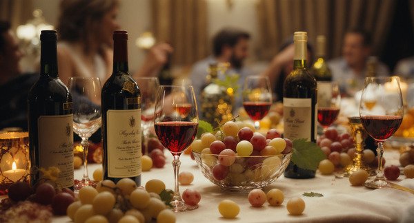 table with wine and grapes