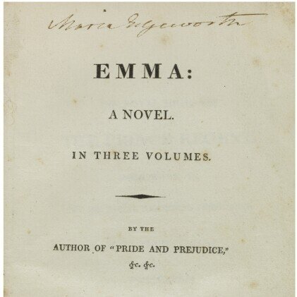 Title page of Emma Vol. I with MariaEdgeworth's signature