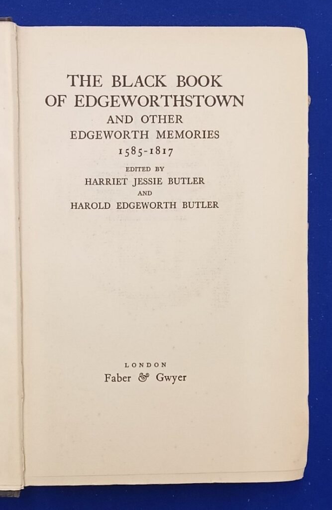 Inside cover of The Black Book of Edgeworthstown