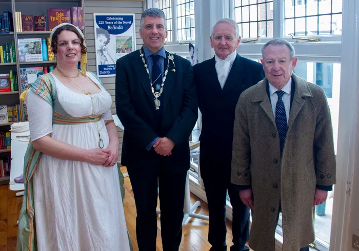 Dr Melissa Shiels, Cllr Danny Byrne, Matt Farrell, Cllr Seamus Butler in Dubray for the relaunch of the book Belinda
