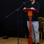 Travel writer Vitor Vicente gives a talk on travel writing at the event in the Green