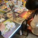 A group of art students practice their painting in the Maria Edgeworth Centre